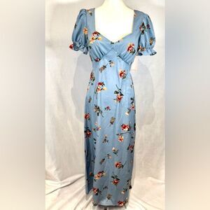 Inspired Hearts light blue milkmaid style backless floral maxi dress large NWT